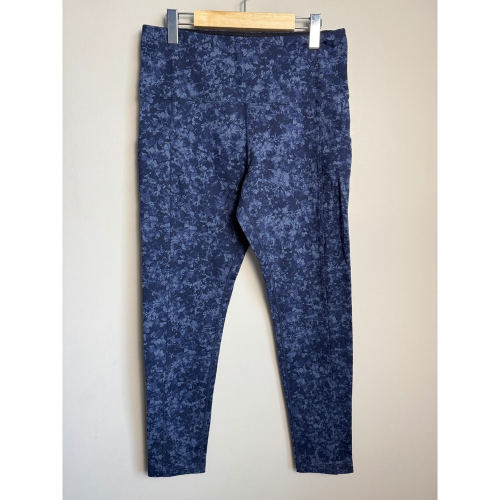 Tuff Athletics High Rise‎ Floral Leggings Side Pockets Blue Yoga Pants Women's L